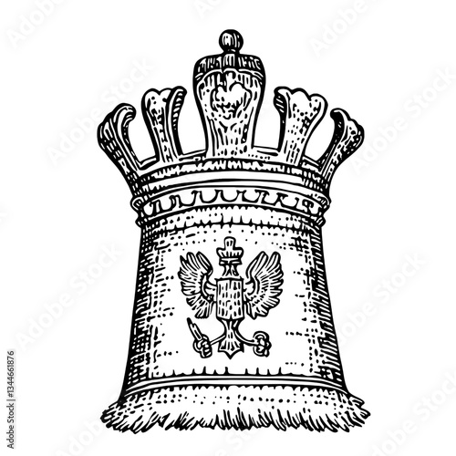 Exquisite engraved illustration of a regal crown showcasing intricate hand-drawn details and vintage aesthetics
