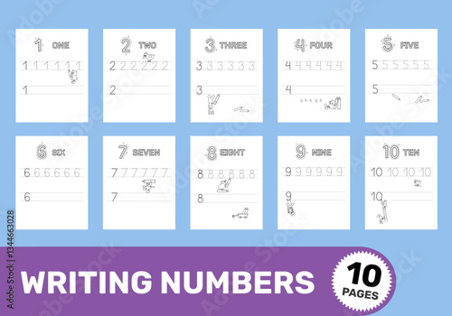 Tracing Numbers Pages for Kids – 10 Vector Worksheets for Early Learning, Letter format
