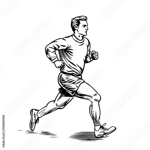 Dynamic runner captured in an intricate vintage engraving with detailed hand-drawn style