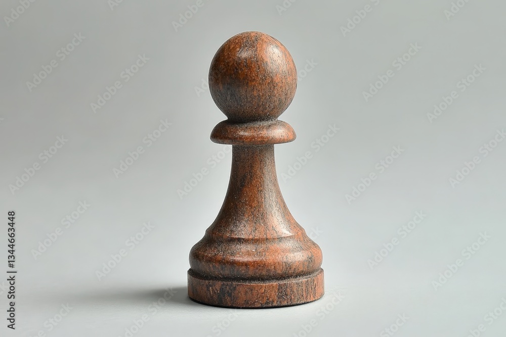 A single wooden chess pawn is displayed on a neutral backdrop A single wooden chess pawn is displayed on a neutral backdrop