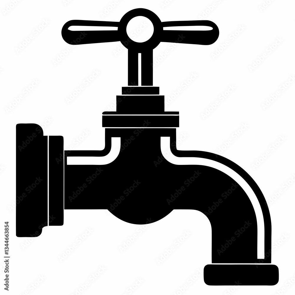 Pipe Tap Silhouette Vector on White Background Pipe Tap Silhouette Vector on White Background