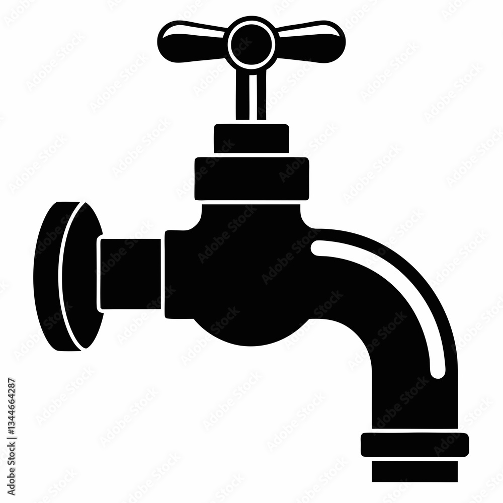 Pipe Tap Silhouette Vector on White Background Pipe Tap Silhouette Vector on White Background