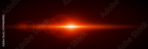 Sun glare effect. Red lens flare. Solar flare with rays. Vector.