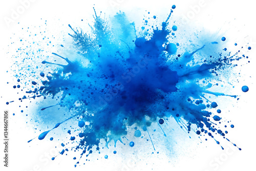 blue spray paint splatters image isolated on white