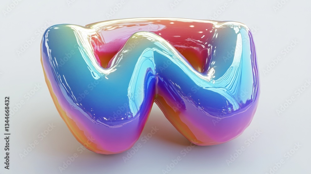 3D render of a vibrant, glossy, iridescent letter W. 3D render of a vibrant, glossy, iridescent letter W.