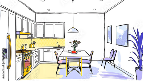 A modern, minimalist kitchen with a linear layout ,The kitchen features white cabinetry with wooden countertops, creating a clean and bright aesthetic