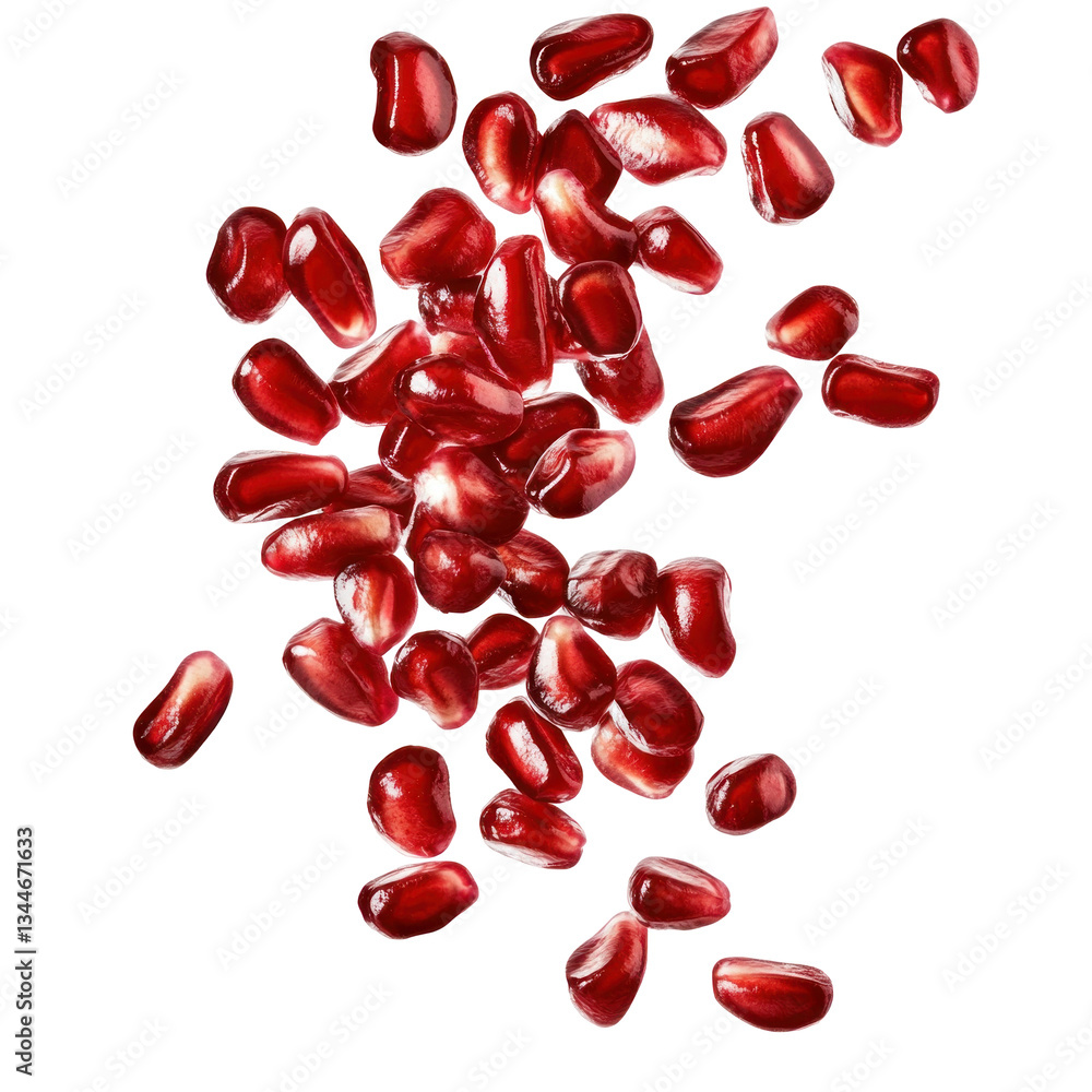 falling pomegranate seeds on white background falling pomegranate seeds on white background