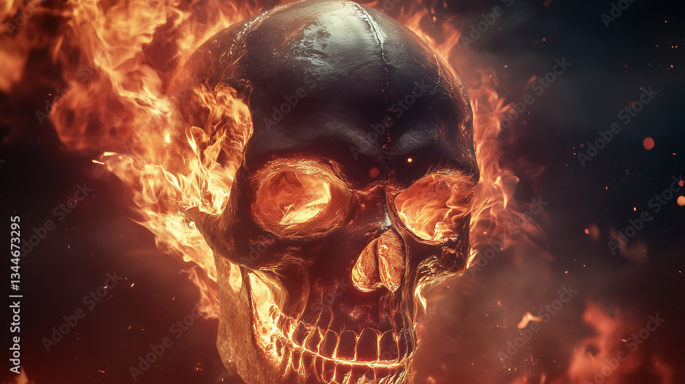 Burning human skull concept poster design. Digital artistic artwork raster bitmap illustration. Graphic design art. AI artwork. Burning human skull concept poster design. Digital artistic artwork raster bitmap illustration. Graphic design art. AI artwork.