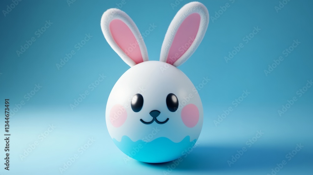 Obraz premium Cute smiling cartoon egg with bunny ears posing on a bokeh background 