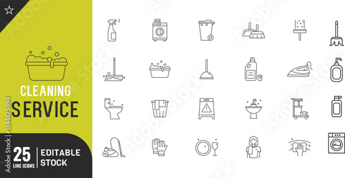 Cleaning Service line editable icon set. Thin modern style vector illustration.	
