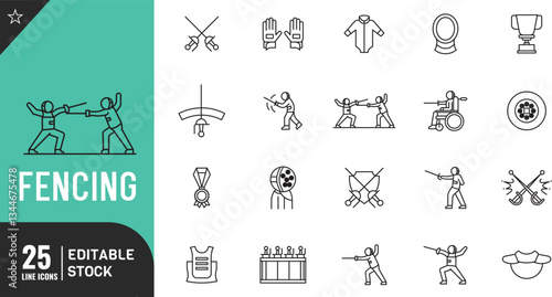Fencing line editable icon set. Thin modern style vector illustration.	
