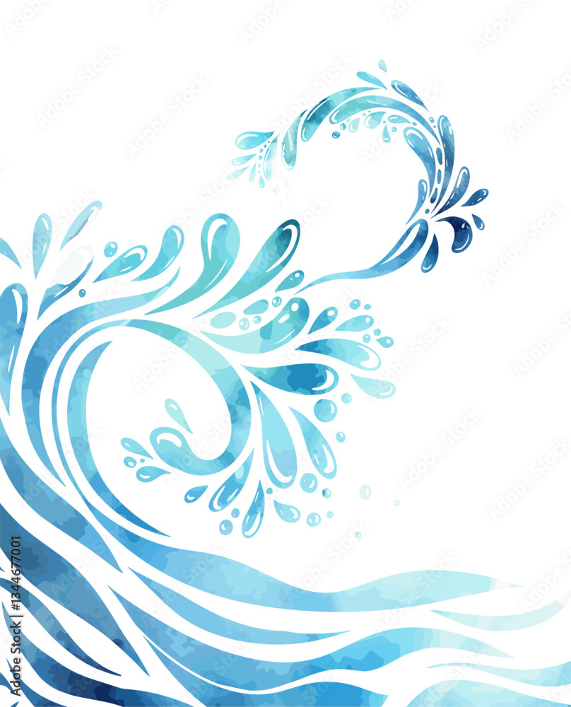 Blue watercolor river ocean wave layer background. hand drawn. Not AI, Vector illustration. Blue watercolor river ocean wave layer background. hand drawn. Not AI, Vector illustration.