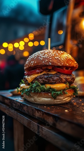 Gourmet burger delight at urban night market food truck experience