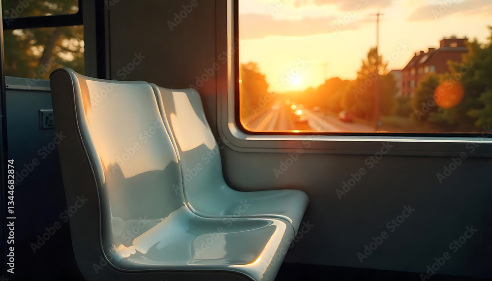 Naklejka premium Empty White Bus Seat in Rainy Munich, Close-up of the seats inside a bus, created with generative ai