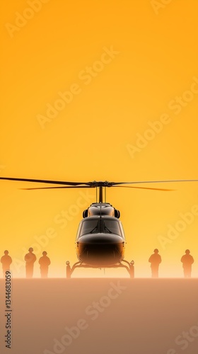 Military Helicopter Arrival at Sunset: Dramatic Airborne Operation