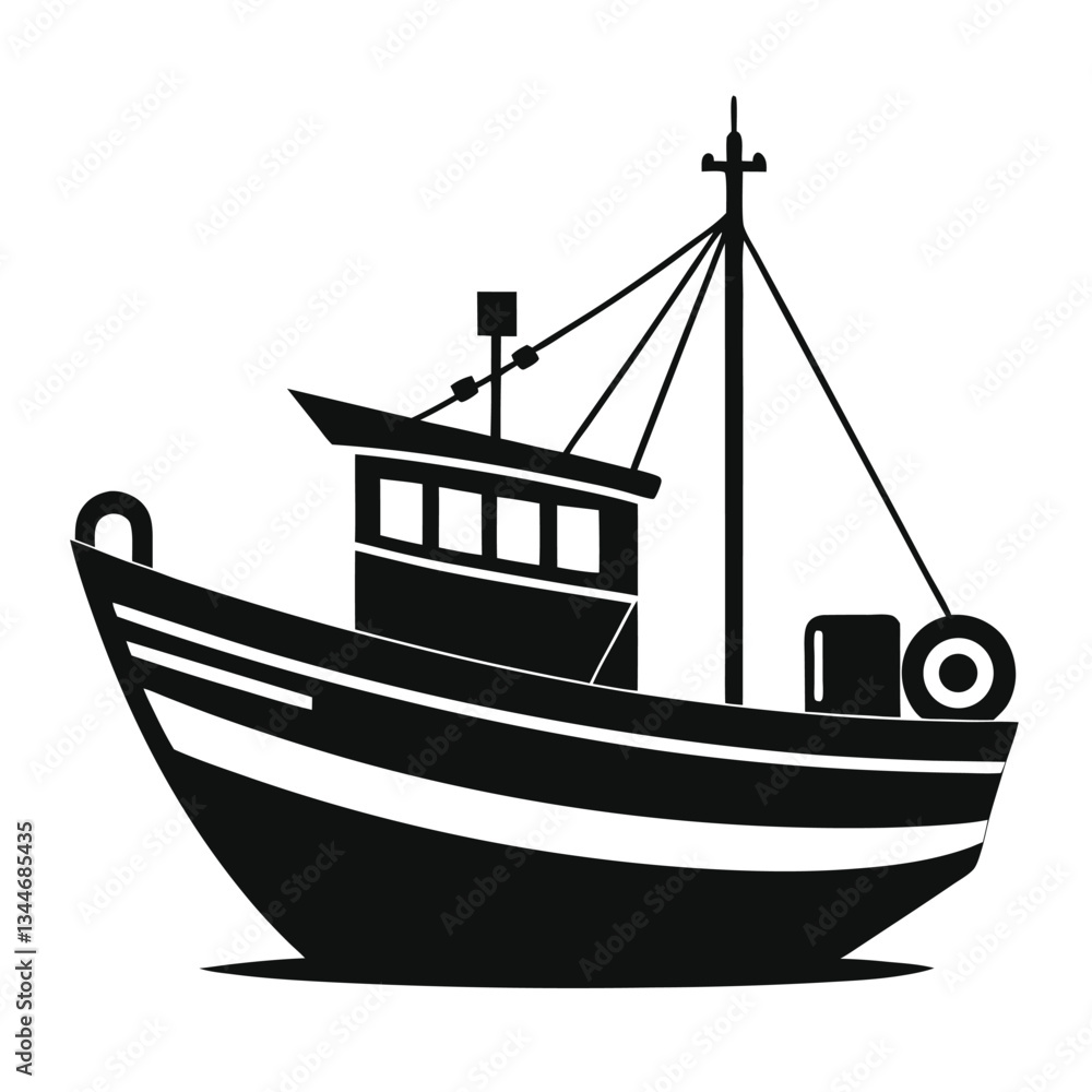 Monochrome Fishing Trawler Silhouette Design Monochrome Fishing Trawler Silhouette Design