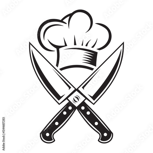 Culinary Mastery Emblem Chef's Hat Crossed Knives Logo