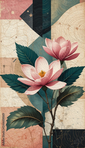 Magnolia flowers.  Pattern for printing on wall decorations, covers, leaflets