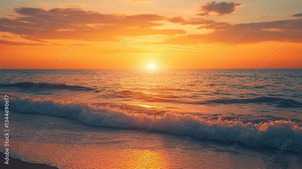 Peaceful Sunset Over Gentle Waves on Serene Beach Scene Peaceful Sunset Over Gentle Waves on Serene Beach Scene