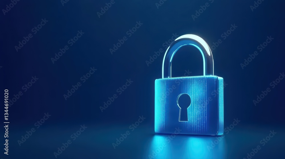 Digital Padlock Symbolizing Cybersecurity Concept in Futuristic Glowing Environment Digital Padlock Symbolizing Cybersecurity Concept in Futuristic Glowing Environment