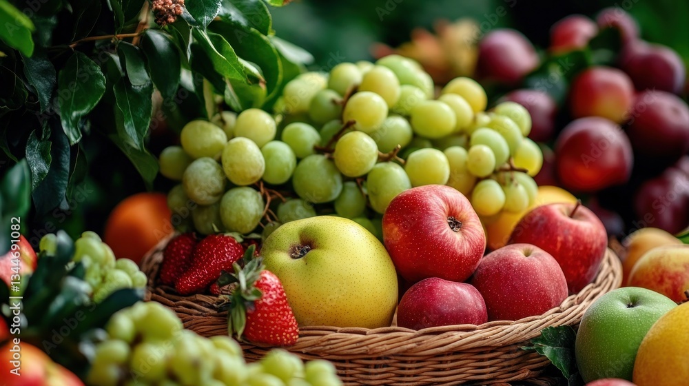 Freshly picked fruits in a basket Freshly picked fruits in a basket