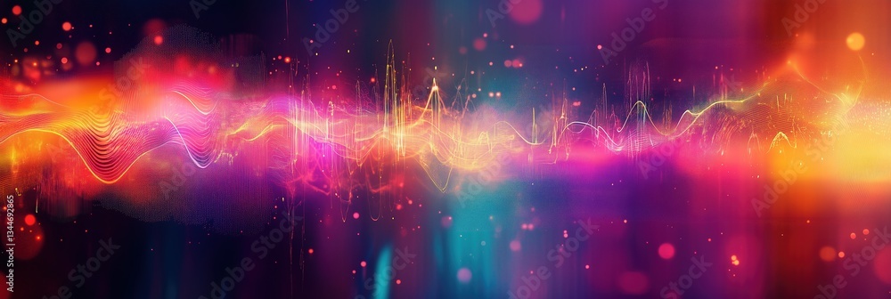 Fototapeta premium Music album launch banner featuring vibrant abstract sound wave design