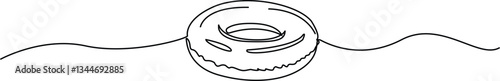 Continuous Line Art Drawing of Glazed Donut Dessert, Vector Illustration.