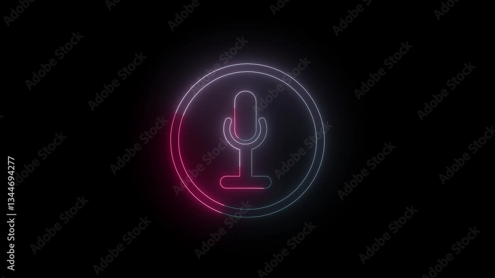 Animated on the, black, background, glowing neon microphone. Animated on the, black, background, glowing neon microphone.