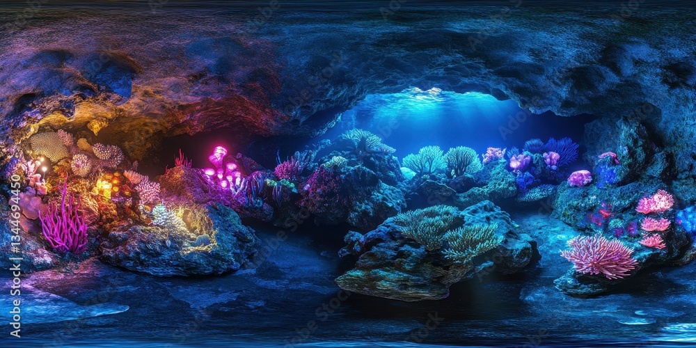 Fototapeta premium A Colorful Underwater Coral Reef Cave Environment Scene