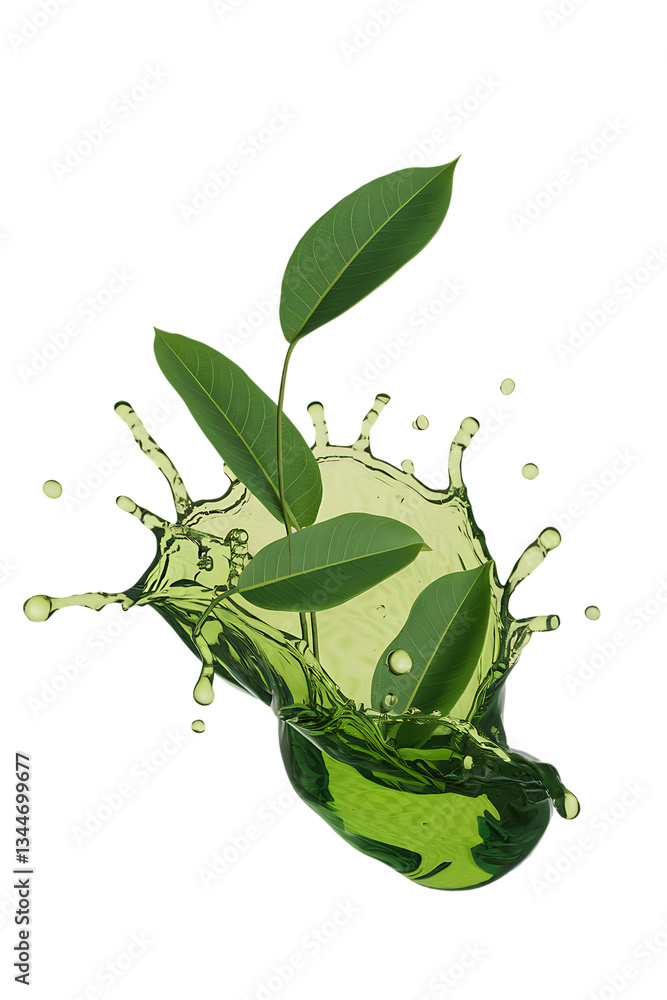 leaf splash isolated. herbal oil splash