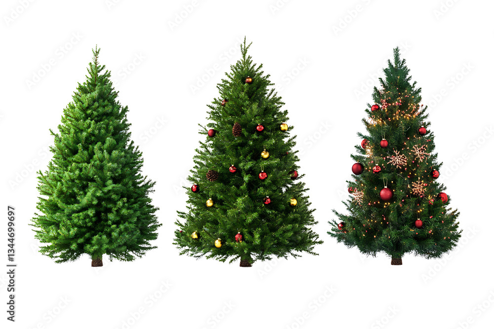 Fototapeta premium Three Christmas trees isolated on white background