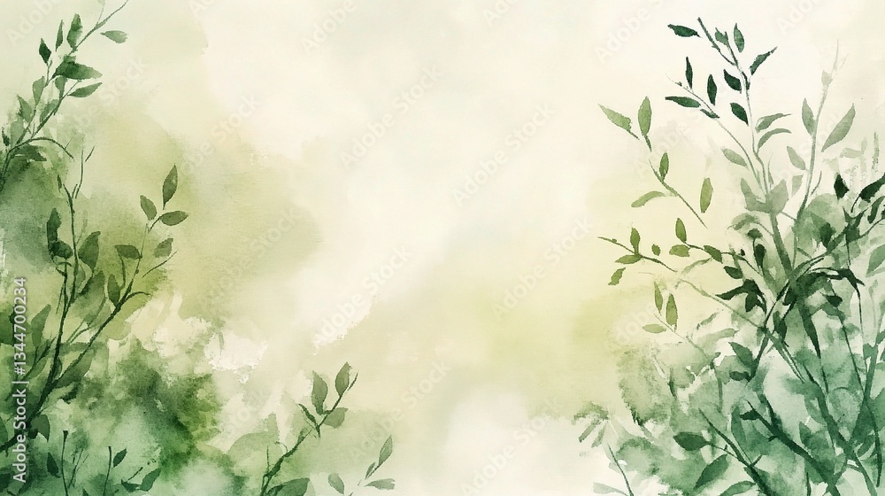 Gentle Abstract Watercolor Background with Spring Greenery Hues Gentle Abstract Watercolor Background with Spring Greenery Hues