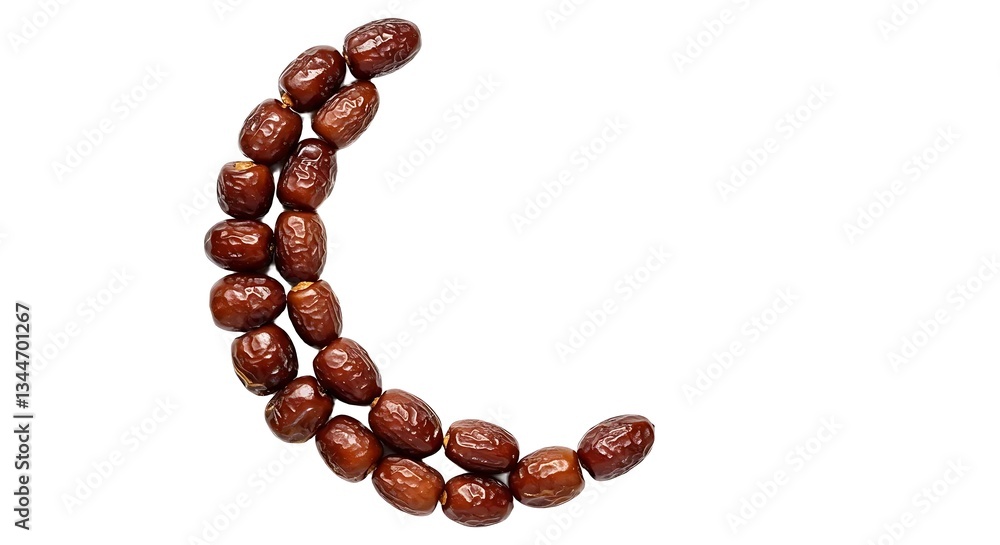 Crescent-Shaped Dates for Eid Al-Fitr Celebration Isolated on White Background Crescent-Shaped Dates for Eid Al-Fitr Celebration Isolated on White Background