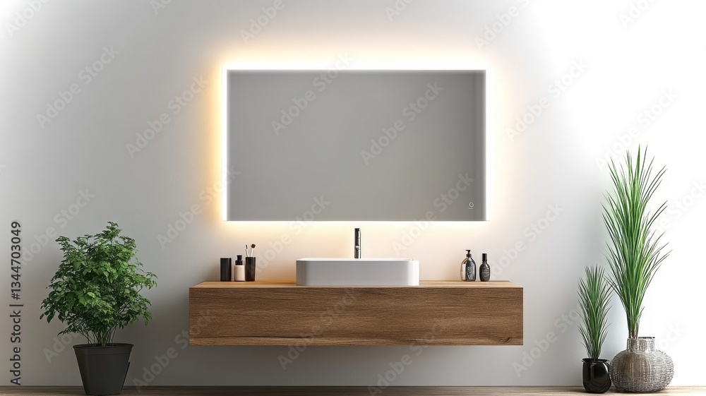 Smart mirror with adjustable lighting enhances modern bathroom d Smart mirror with adjustable lighting enhances modern bathroom d