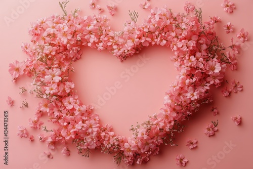 Beautiful Arrangement of Pink and White Flowers Forming a Heart Shape on a So...
