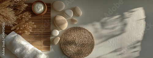 Relaxing Spa Arrangement Featuring Natural Elements and Subtle Lighting for a...