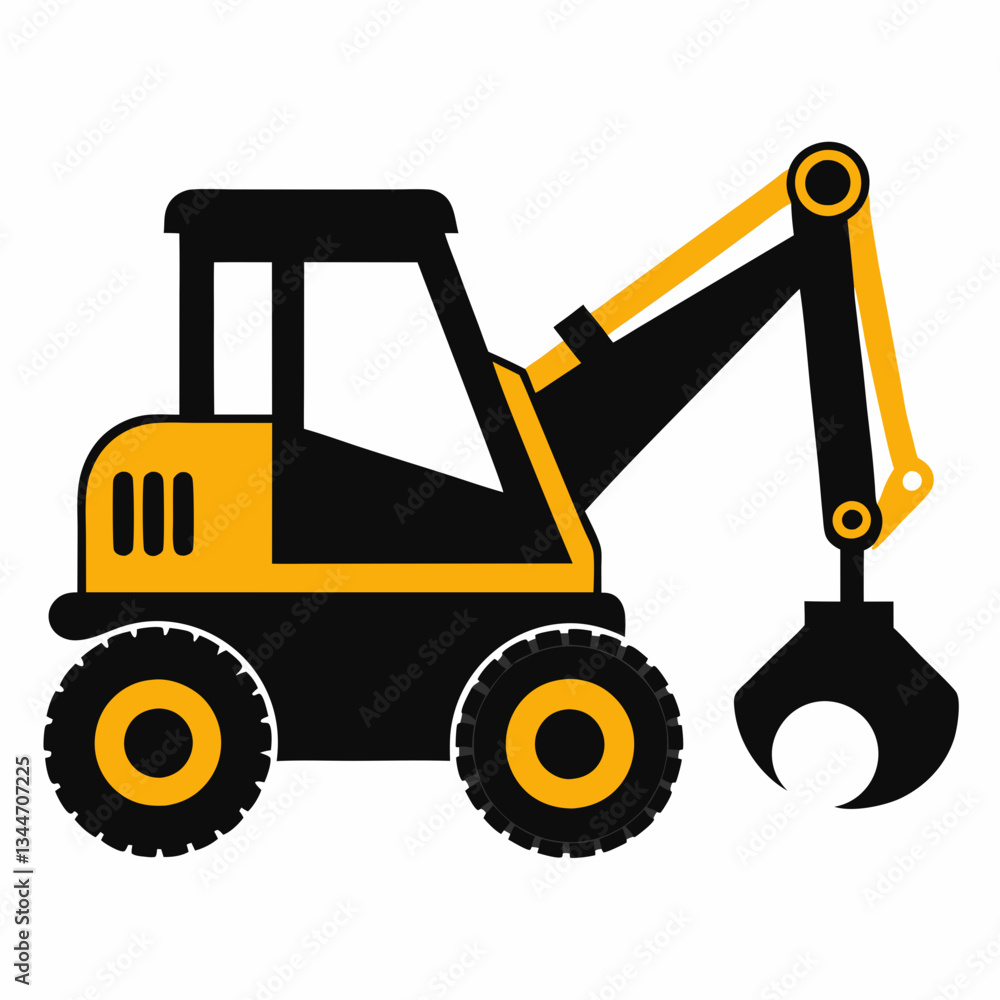Backhoe Loader Silhouette Vector on White Background Backhoe Loader Silhouette Vector on White Background
