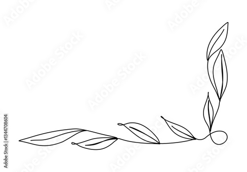 Flower floral corner frame, one line drawing vector illustration.