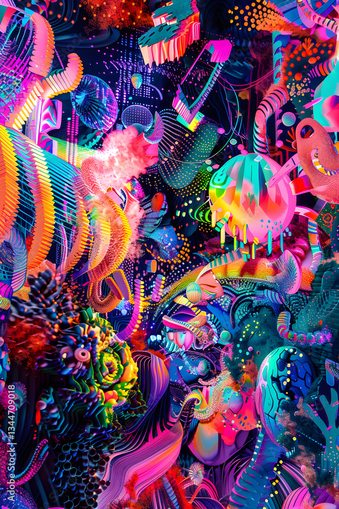 Fototapeta premium Kaleidoscope of Neon Shapes: A VJ Graphics Journey Synced with Music Beats