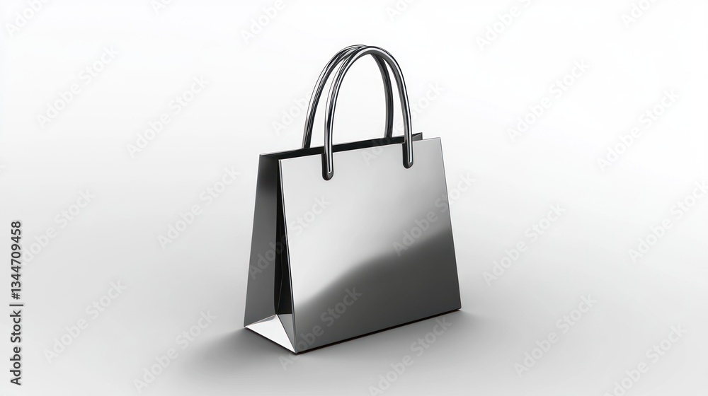 Elegant Shiny Shopping Bag with Metallic Handles on a Clean Background Perfect for Retail Fas Elegant Shiny Shopping Bag with Metallic Handles on a Clean Background Perfect for Retail Fas