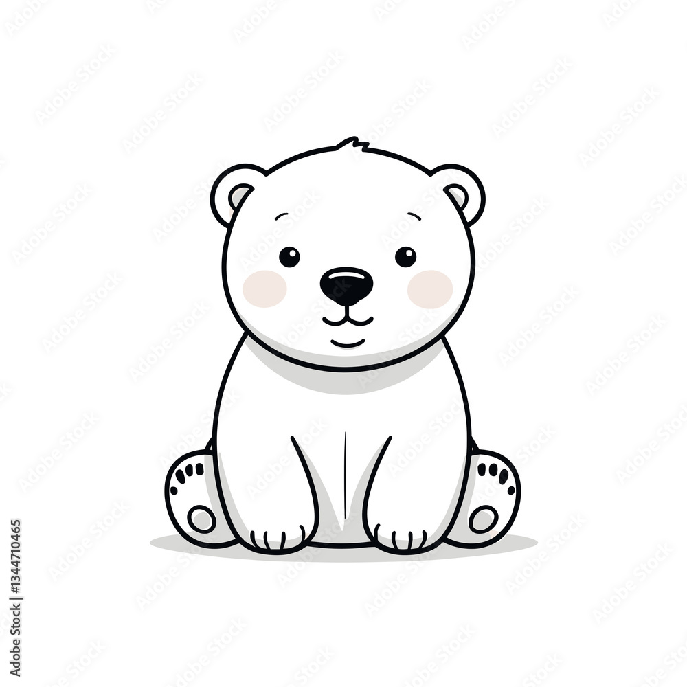 Fototapeta premium Friendly single polar bear cub with playful mood sitting against a white background