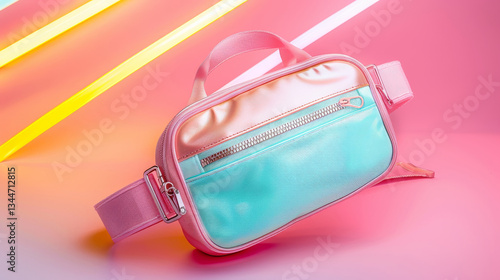 Stylish fanny pack showcase vibrant background product photography modern design creative angle
