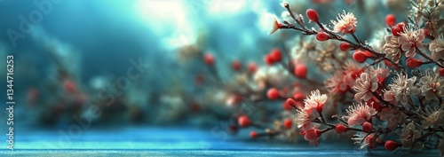Delicate Blossoms Adorn a Serene Background During Springtime Bloom