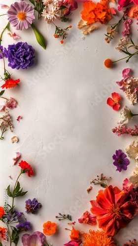 Vibrant Flowers Arranged Elegantly on a Light Background for a Creative Flora...