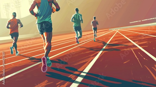 Runners on a running track compete in a race during a sunny day showcasing athletic dedication and teamwork Generative AI