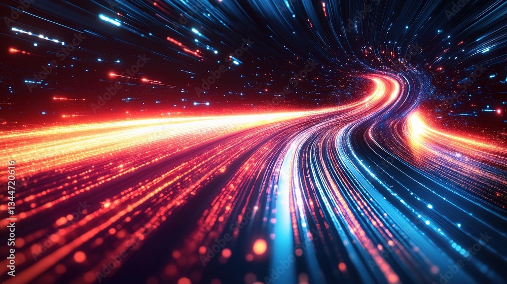 Abstract Light Trails on Dark Background with Dynamic Energy Flow