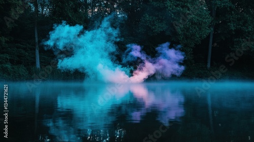 Wallpaper Mural Ethereal Fog and Glowing Smoke Above Tranquil Forest Lake at Dusk Torontodigital.ca