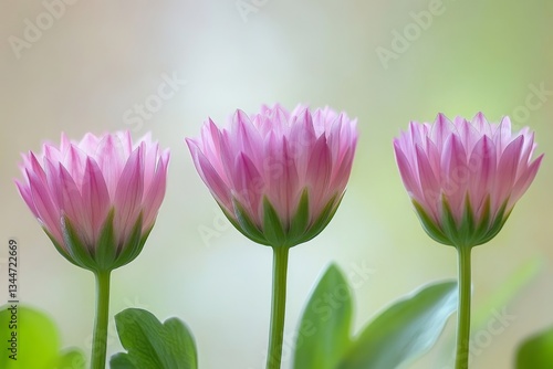 Close-up of three pink Leonurus cardiaca flowers with soft green background
