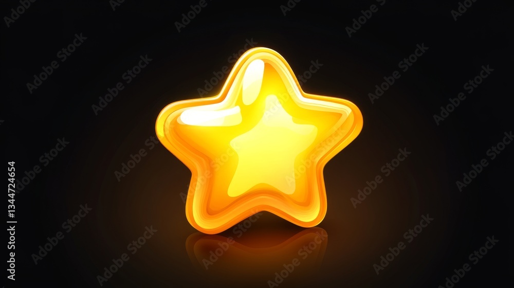 Obraz premium Bright yellow glowing star on black background for holiday celebration or decorative design