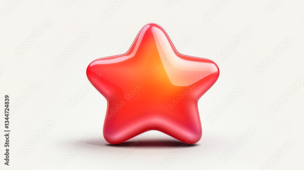Glossy red star shape on light background for creative design and decoration